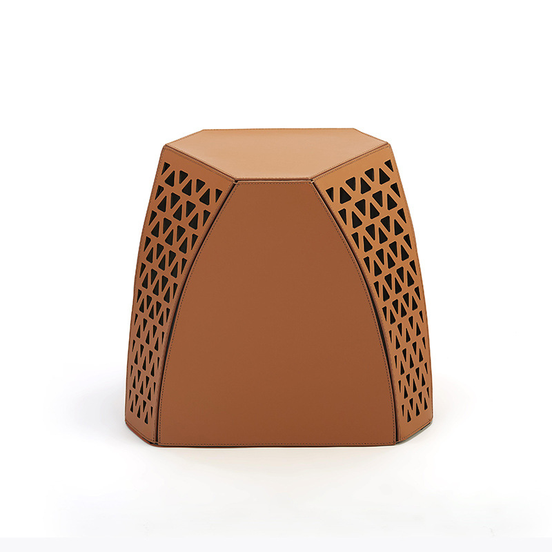 Light luxury living room saddle leather sofa ottoman